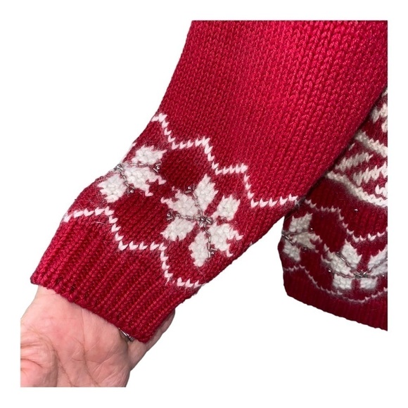 Vintage Croft & Barrow Hand Knit Zip Front Snowmen Holiday Red Cardigan Sz S - Picture 5 of 11